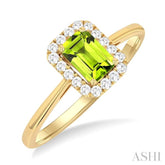 6x4 MM Octagonal Shape Peridot and 1/6 Ctw Round Cut Diamond Halo Semi-Precious Ring in 10K Yellow Gold